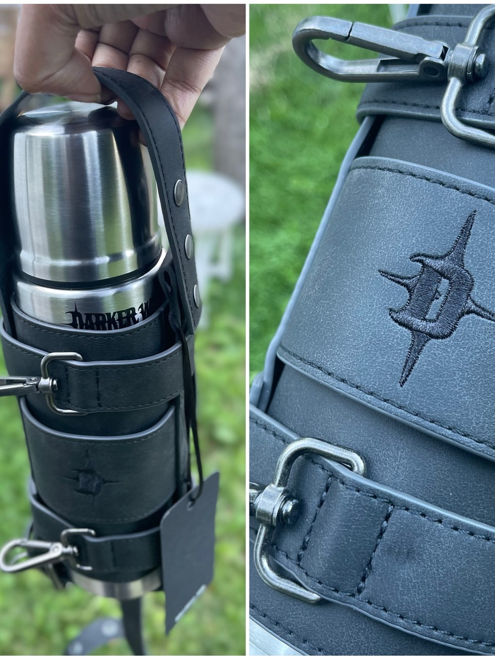 NEW Darker Wavs Faux Leather Thermos Water Bottle Holster Holder Sling Goth Punk